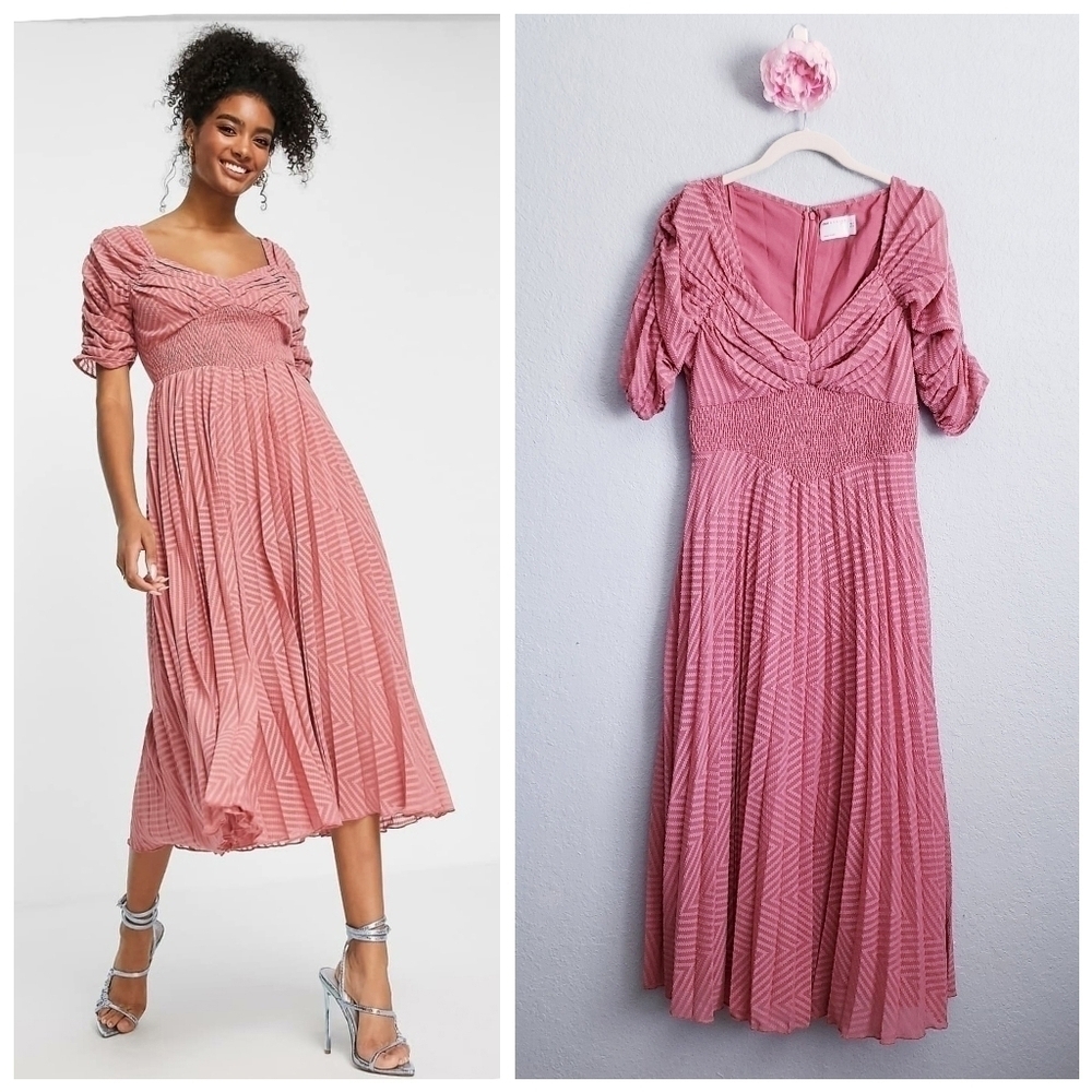 ASOS Design Dusty Pink Pleated Midi Dress